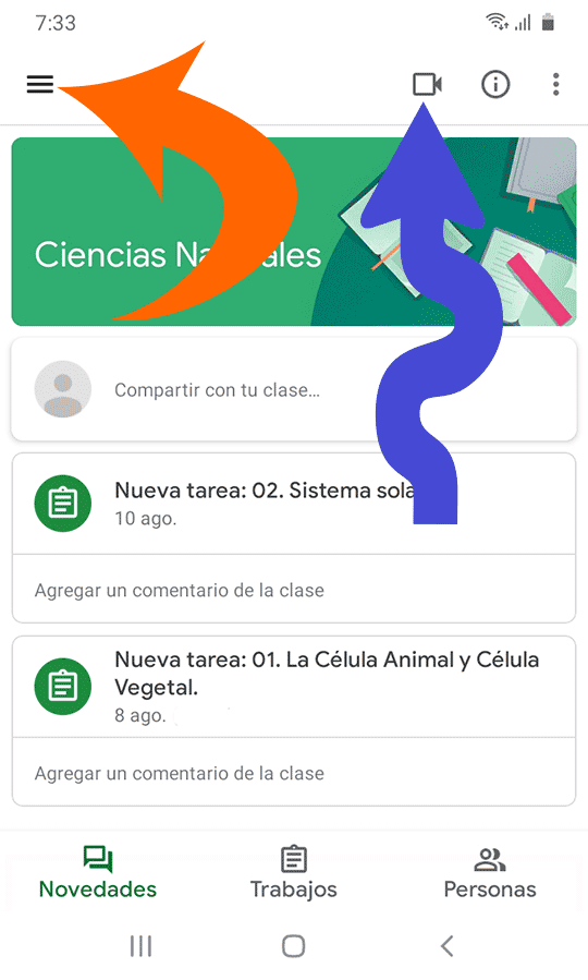 Secciones NOVEDADES, COMPAÑEROS e INFORMACIÓN; y el menú de Sandwich.